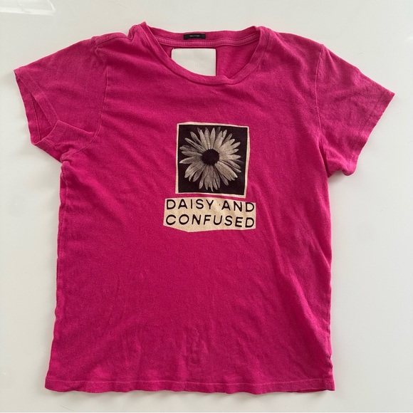 MOTHER Bright Pink Tee with Daisy and Confused Graphic - Picture 2 of 8